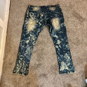 Unisex Black Premium Jeans Mid Rise SZ 38/40 hip hop distressed acid wash